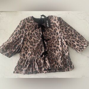 NWT Olivero Sequin Leopard Print Tie-Front Blouse – Medium